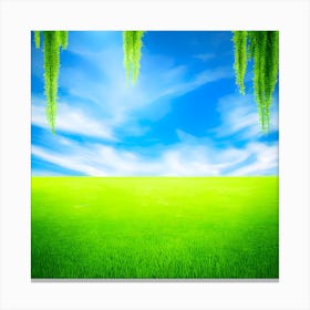 Green Grass A Blue Sky And A Background Of Calm Colors Suitable As A Wall Painting With Beautifu (7) Canvas Print