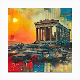 Parthenon at sunset, retro collage Canvas Print