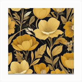 Art Deco Florals Mustard Yellow Art Print 3 Canvas Print