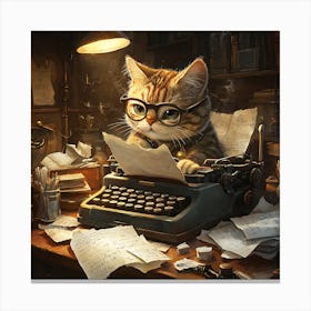 Funny Cat Writer Vintage 12 Canvas Print