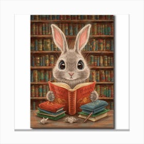 Bookworm Bunnies Library Lunacy Print Art Canvas Print