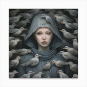 Woman Surrounded By Birds 3 Canvas Print
