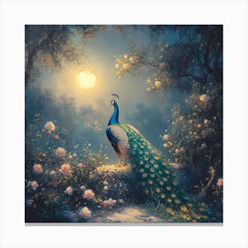 Peacock In The Moonlight 1 Canvas Print