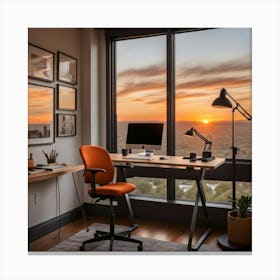 Home Office At Sunset Canvas Print