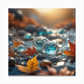 Water Bubbles In Autumn Leaves Canvas Print