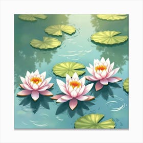 Delicate Watercolor Lilies Floating On A Calm Pond 1 Canvas Print