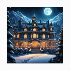 Christmas House At Night Canvas Print