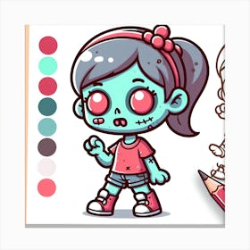 Zombie Girl Coloring Page Canvas Print