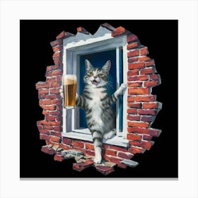 Oil Painting Of A Broken Wall With A Cat Canvas Print