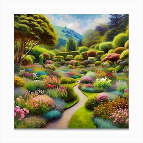 An Image Of A Picturesque Garden Adorned With Diverse, Vibrant Flowers In Full Bloom 1 Canvas Print