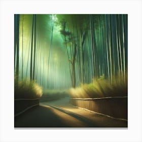 A peaceful and serene bamboo forest bathed in soft sunlight.3 Canvas Print