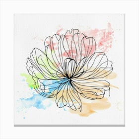 Line Art Floral Drawing with Watercolor Background Canvas Print