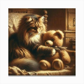 Cat And Teddy Bear Canvas Print