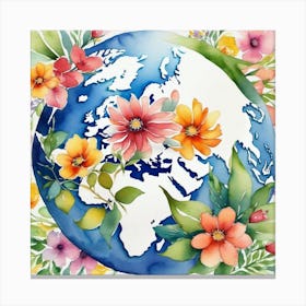 Earth With Flowers 1 Canvas Print