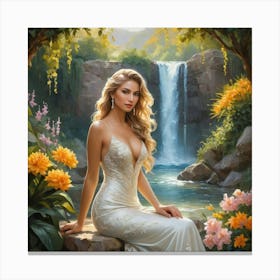 Bride At The Waterfall Canvas Print