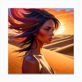Sundown Girl At The Sand Dunes Canvas Print