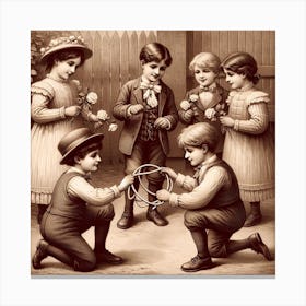 Victorian Children At Play - in sepia 2/4 Canvas Print