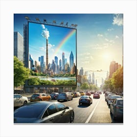 Billboard Ready For Advertisement Dominating An Urban Vista Juxtaposed Against The Backdrop Of To (6) Canvas Print