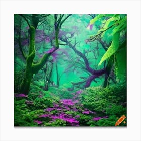 Craiyon 220047 Deep Mauve Trees In Lush Green Mysterious Fairytale Rainforest Canvas Print