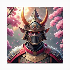 Samurai Warrior With Cherry Blossom Crown 1 Canvas Print