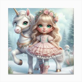 Little Girl And Unicorn Canvas Print