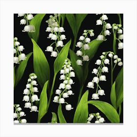 Rustic May Birth Flower Lily Of The Valley Black Green 3 Canvas Print