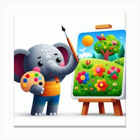 Cartoon Elephant Painting 3 Canvas Print