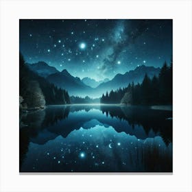 Night Sky Over Lake 1 Canvas Print