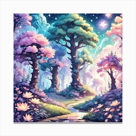 A Fantasy Forest With Twinkling Stars In Pastel Tone Square Composition 421 Canvas Print