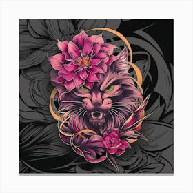 Kitty With Flowers Canvas Print