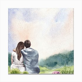 Couple Sitting On The Grass Canvas Print