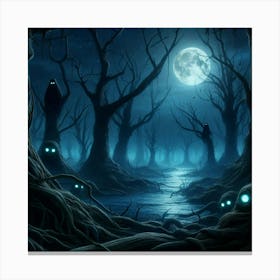 Dark Forest At Night 6 Canvas Print