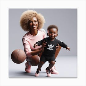 Mother And Child Holding Basketball Canvas Print