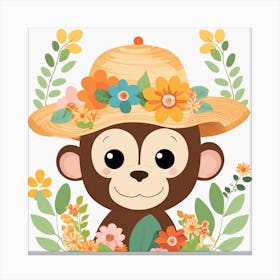 Floral Baby Monkey Nursery Illustration (13) Canvas Print