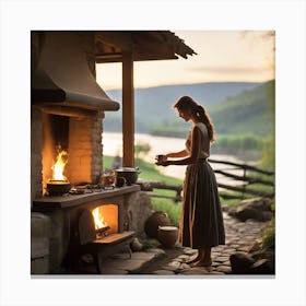 Woman Cooking On An Open Fire 1 Canvas Print