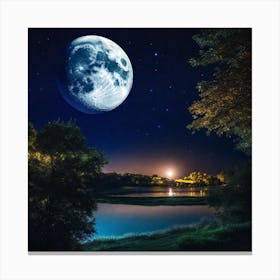 Full Moon Over Lake 2 Canvas Print