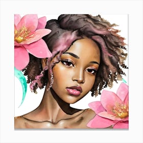 Afro Girl With Flowers 2 Canvas Print