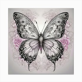 Butterfly With Roses 5 Canvas Print