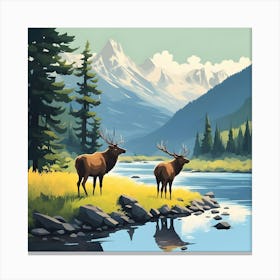 Elks By The River Canvas Print