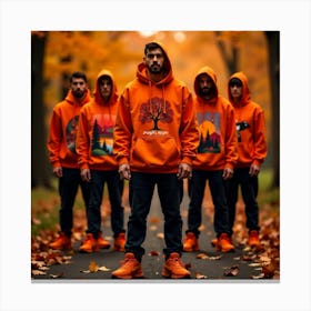 Group Of Men In Orange Hoodies Canvas Print