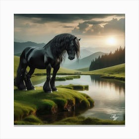 Clydesdale Standing By The Pond Copy Canvas Print
