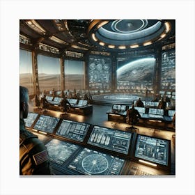 A Detailed Interior Scene Of A Command Center For The Martian Dominion Canvas Print