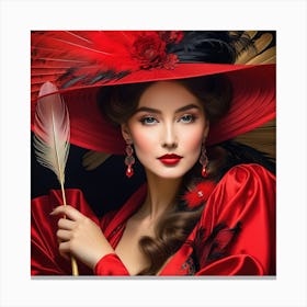 Victorian Woman In Red Hat 18 Canvas Print