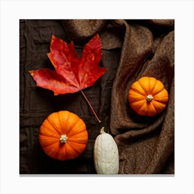 Autumnal Still Life Digital Painting Featuring Maple Leaf And Squash Placed Against Fabric Simulatin (4) Canvas Print