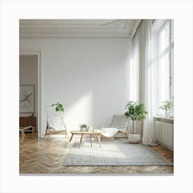 Living Room With White Walls Canvas Print