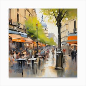 Paris Cafes.Cafe in Paris. spring season. Passersby. The beauty of the place. Oil colors.22 Canvas Print