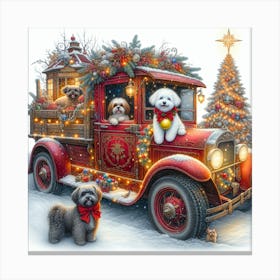 In A Snowy Christmas Village An Old Red Xtnrwry Canvas Print