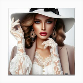 Beautiful Woman In White Hat Canvas Print