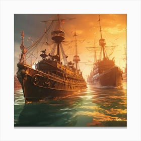 Battleships In The Sea Canvas Print