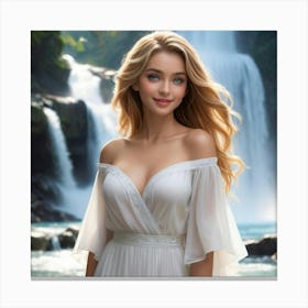 Beautiful Bride By The Waterfall Canvas Print